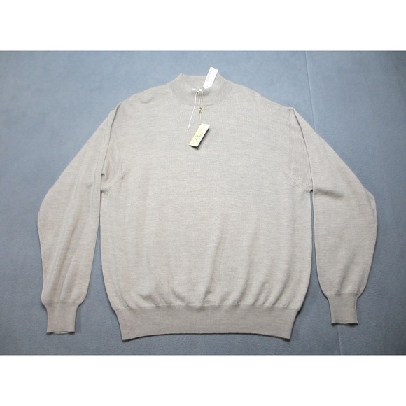 Peter Millar Sweater Mens XL Beige Oatmeal Wool Cashmere Silk Blend Long Sleeve